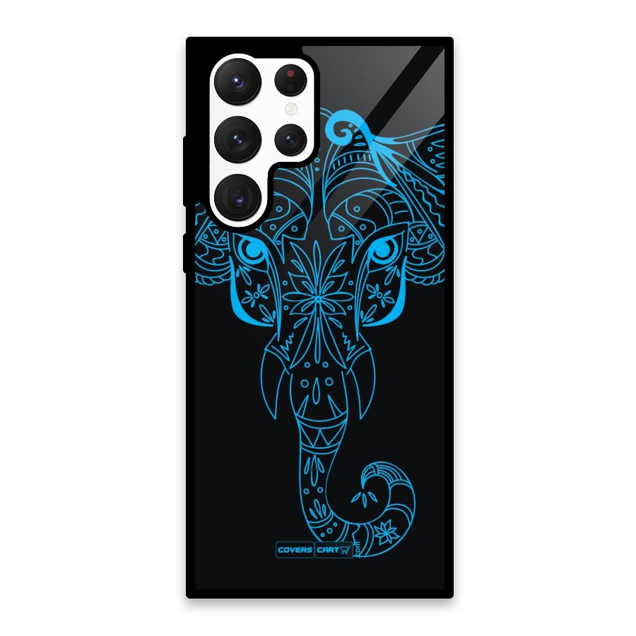 Blue Elephant Ethnic Glass Back Case for Galaxy S22 Ultra 5G