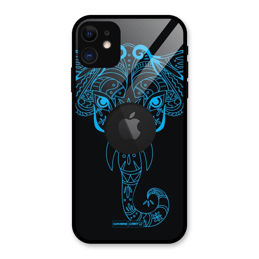 Blue Elephant Ethnic Glass Back Case for iPhone 11 Logo Cut