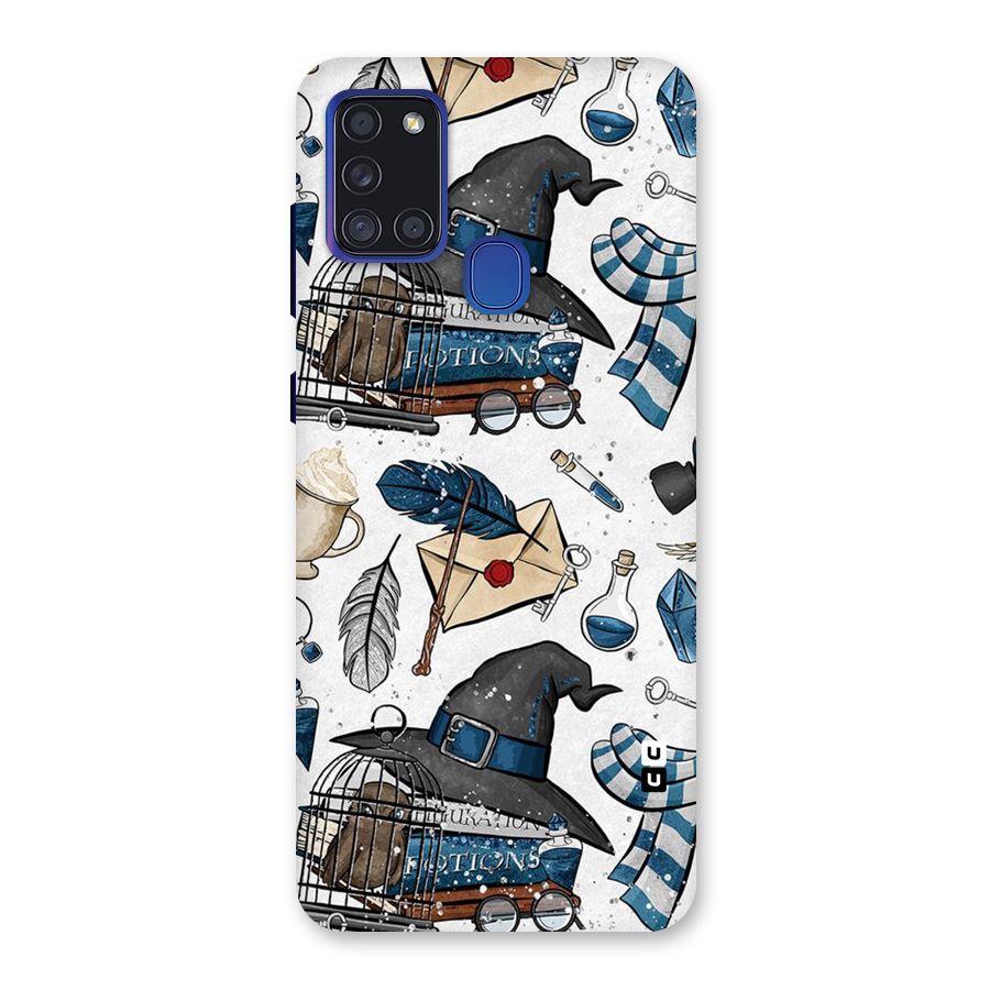 Blue Feather Hat Design Back Case for Galaxy A21s