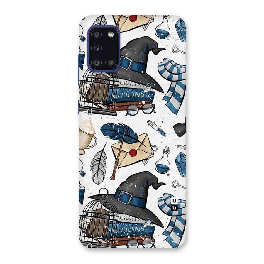 Blue Feather Hat Design Back Case for Galaxy A31