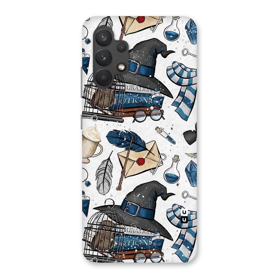 Blue Feather Hat Design Back Case for Galaxy A32