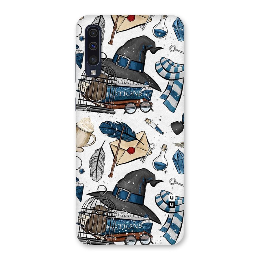 Blue Feather Hat Design Back Case for Galaxy A50s