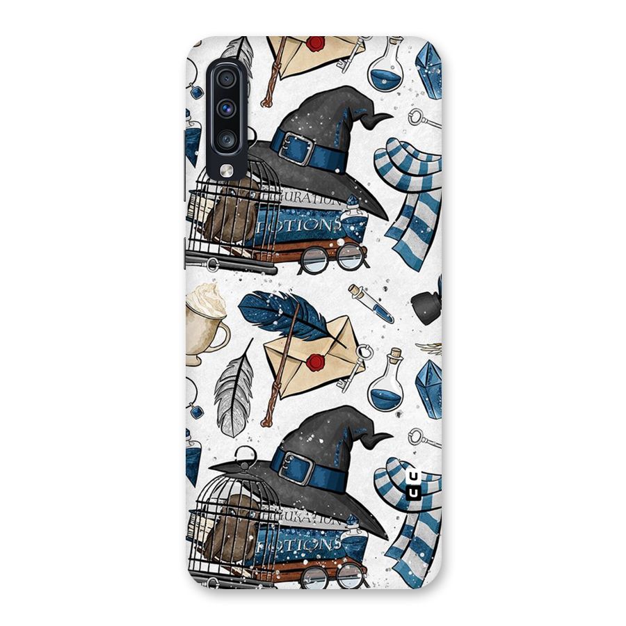 Blue Feather Hat Design Back Case for Galaxy A70