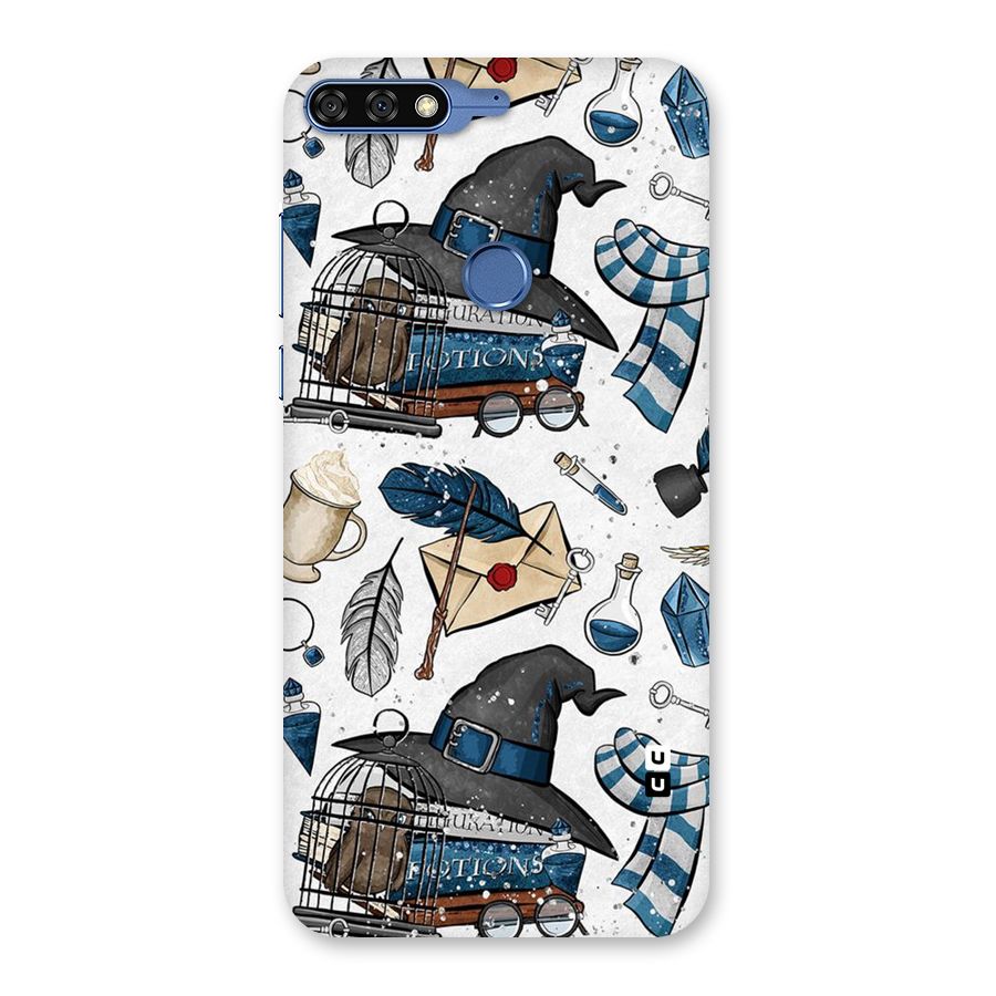 Blue Feather Hat Design Back Case for Honor 7C