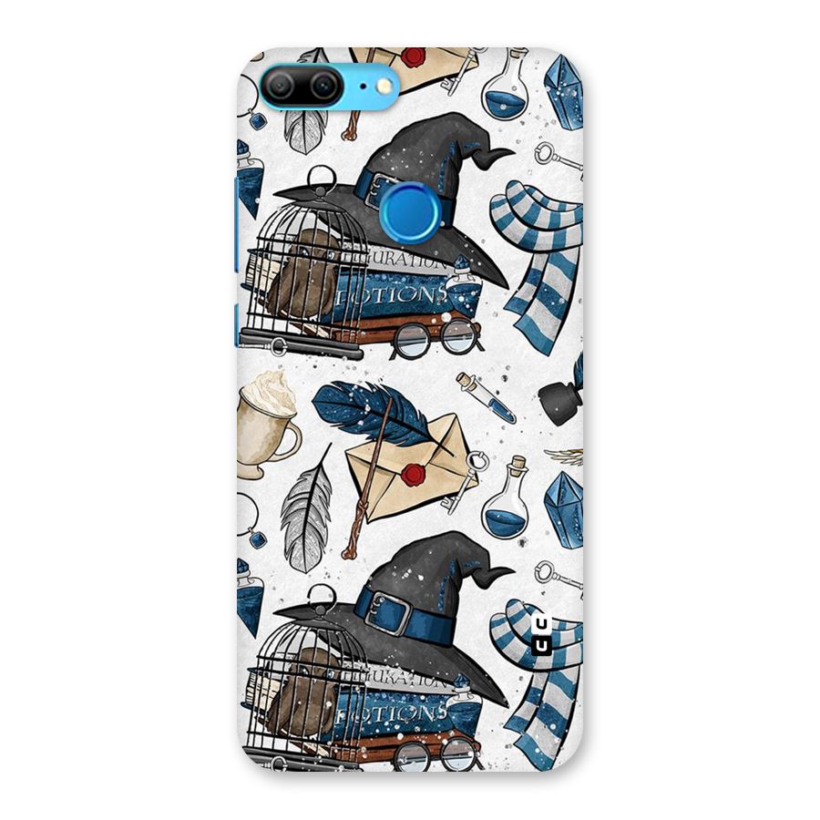 Blue Feather Hat Design Back Case for Honor 9 Lite
