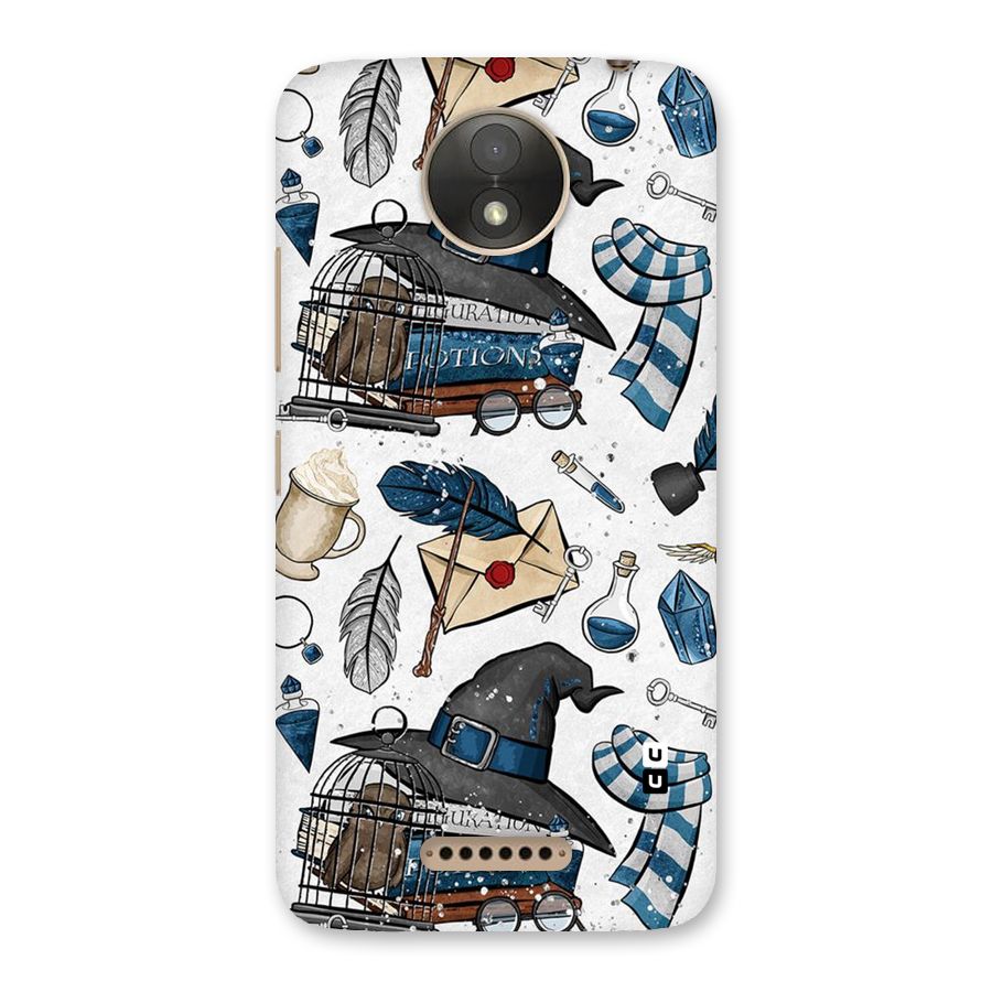 Blue Feather Hat Design Back Case for Moto C Plus