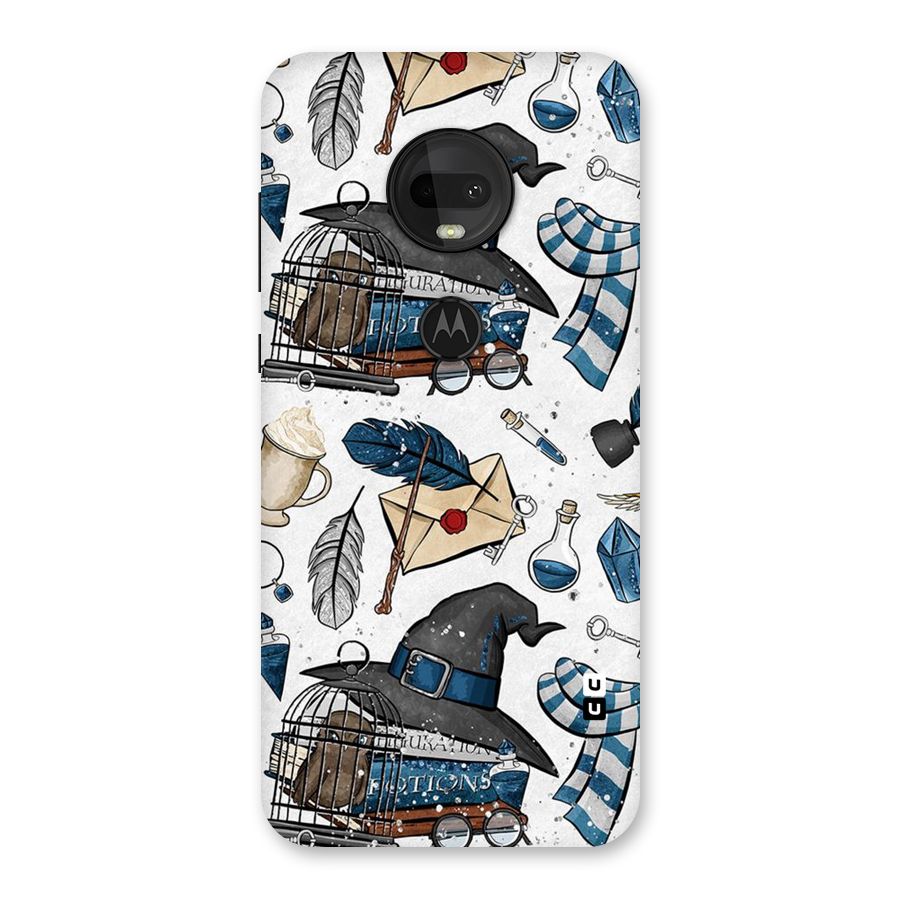 Blue Feather Hat Design Back Case for Moto G7