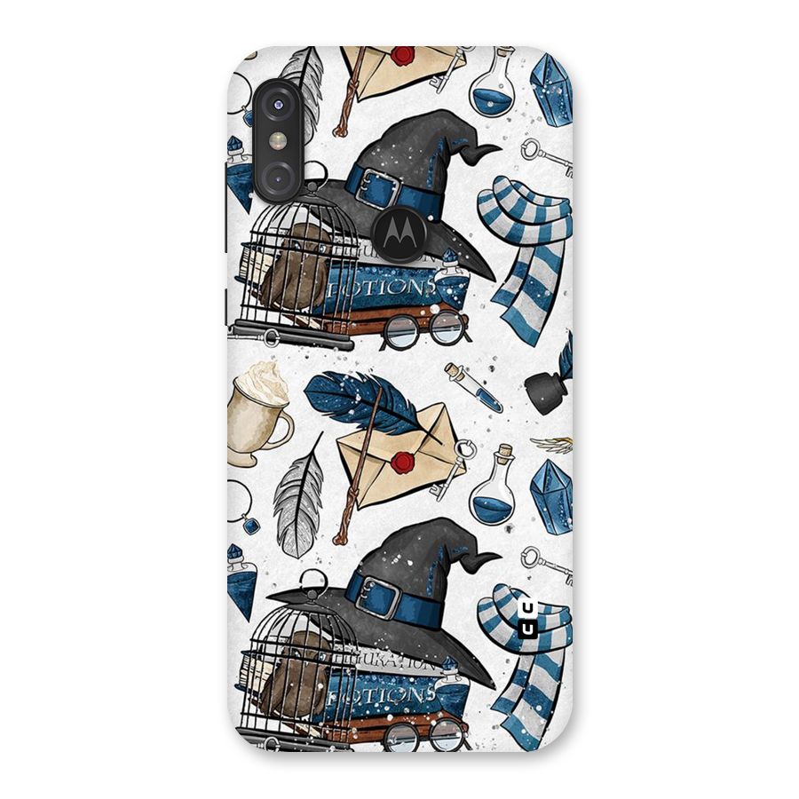 Blue Feather Hat Design Back Case for Motorola One Power