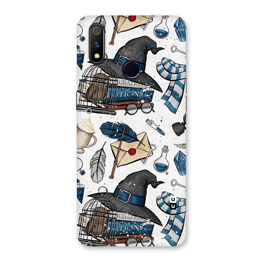 Blue Feather Hat Design Back Case for Realme 3 Pro