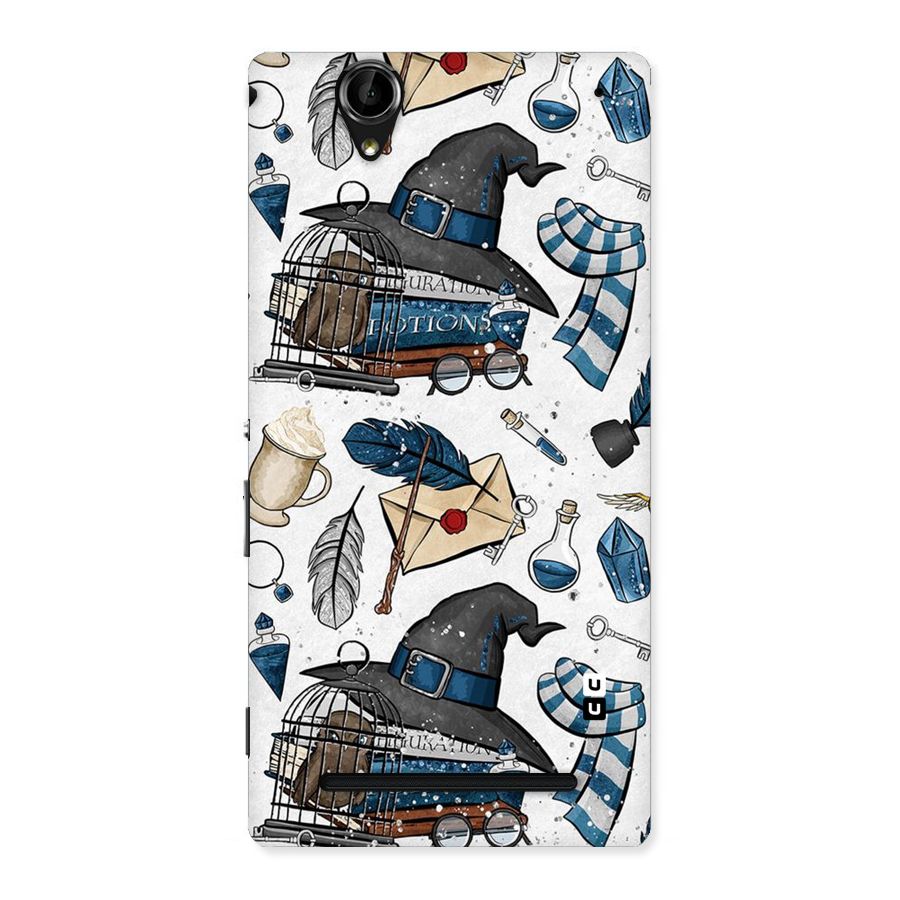 Blue Feather Hat Design Back Case for Sony Xperia T2