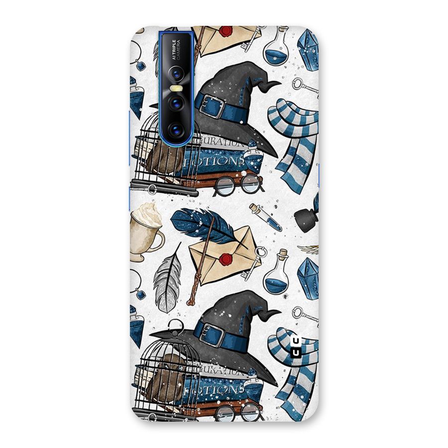 Blue Feather Hat Design Back Case for Vivo V15 Pro