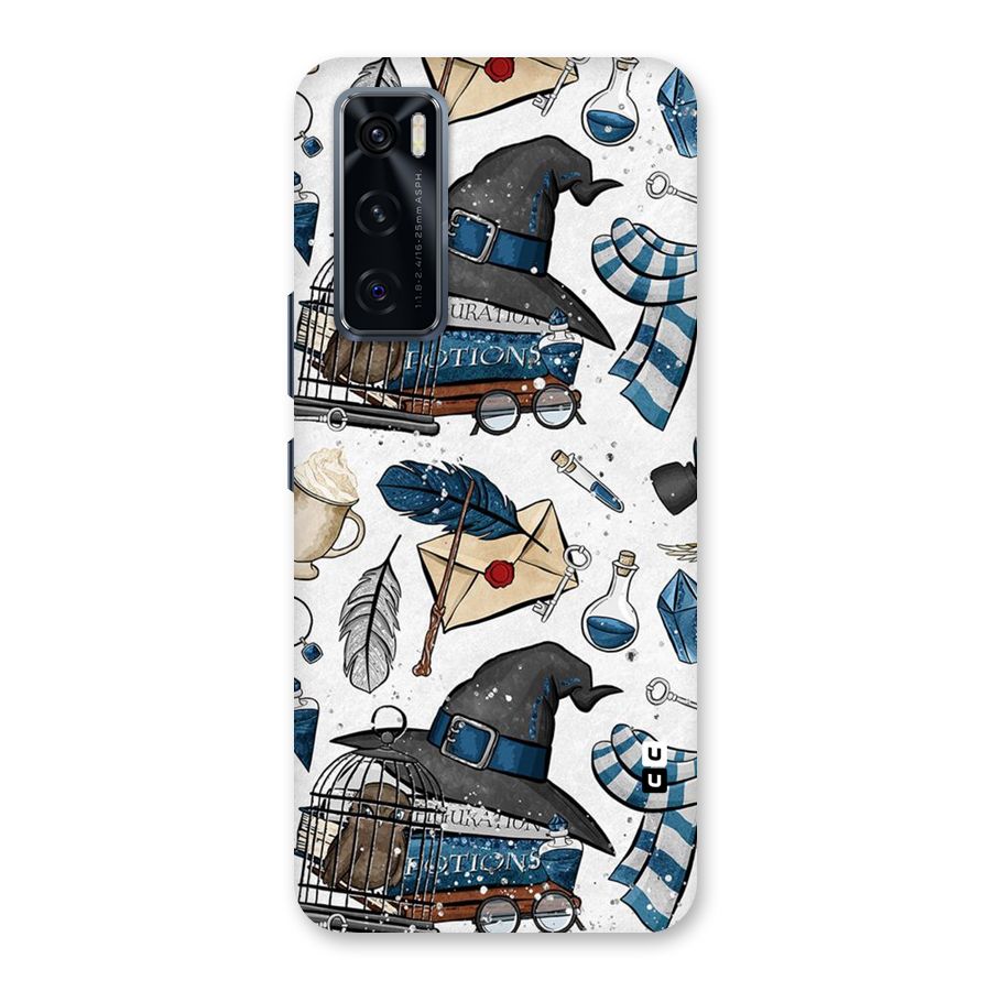 Blue Feather Hat Design Back Case for Vivo V20 SE