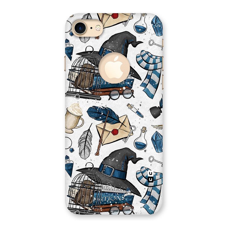 Blue Feather Hat Design Back Case for iPhone 7 Logo Cut