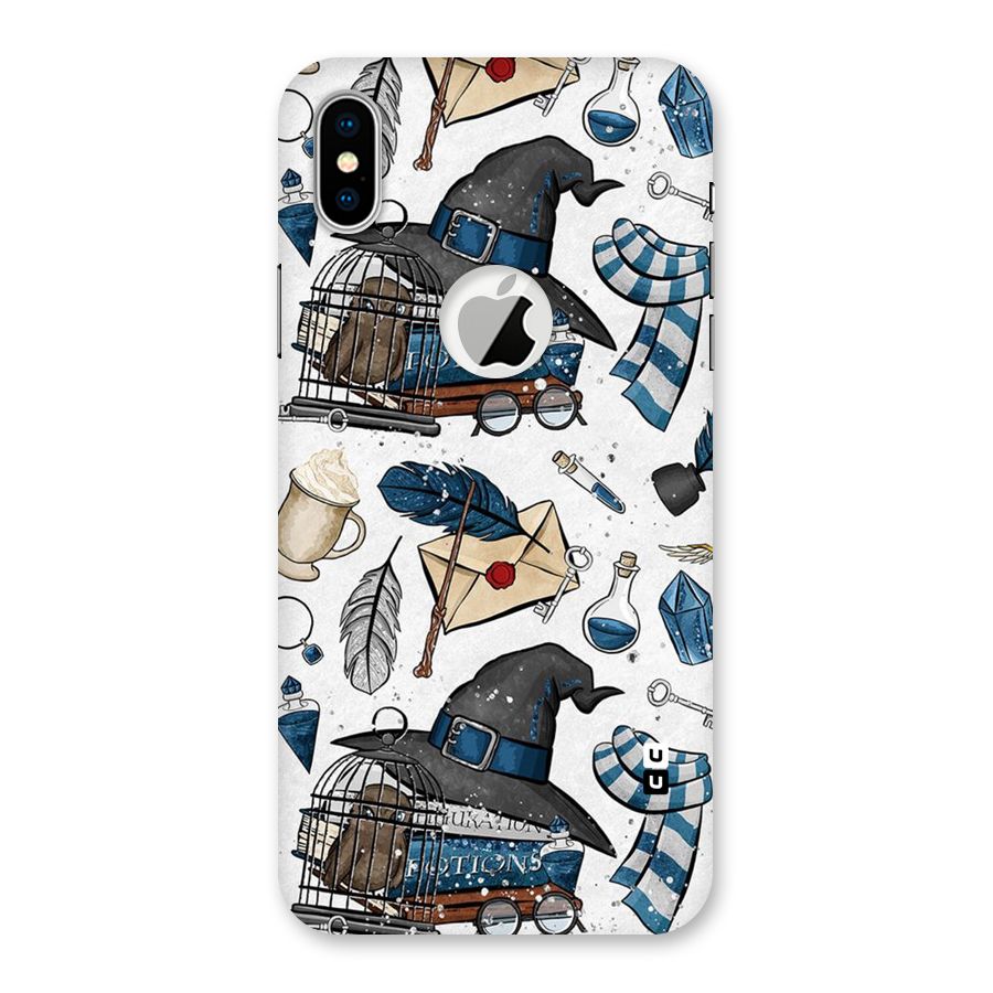 Blue Feather Hat Design Back Case for iPhone XS Logo Cut