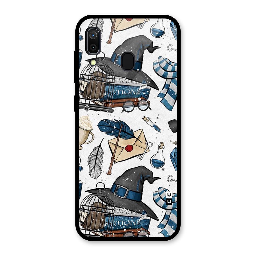 Blue Feather Hat Design Glass Back Case for Galaxy A30