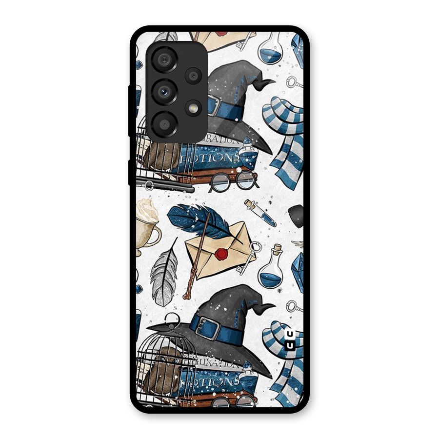 Blue Feather Hat Design Glass Back Case for Galaxy A33 5G