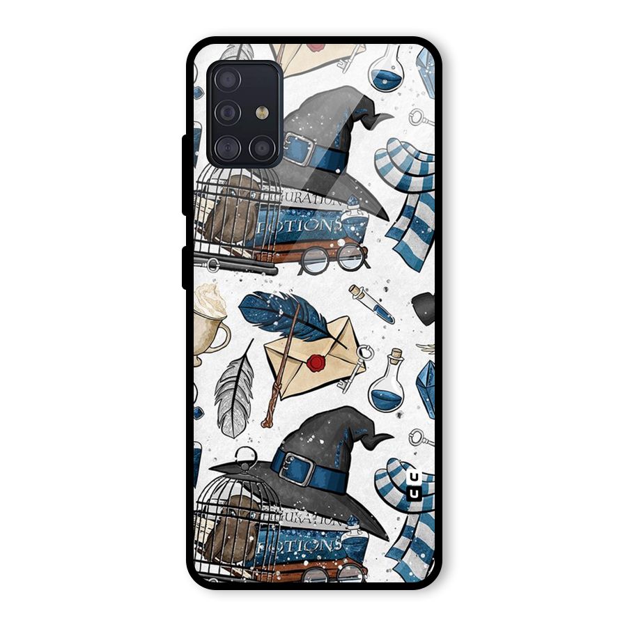 Blue Feather Hat Design Glass Back Case for Galaxy A51