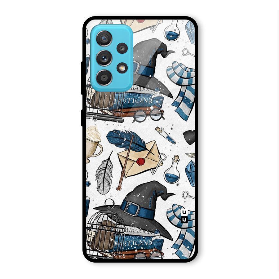 Blue Feather Hat Design Glass Back Case for Galaxy A52s 5G