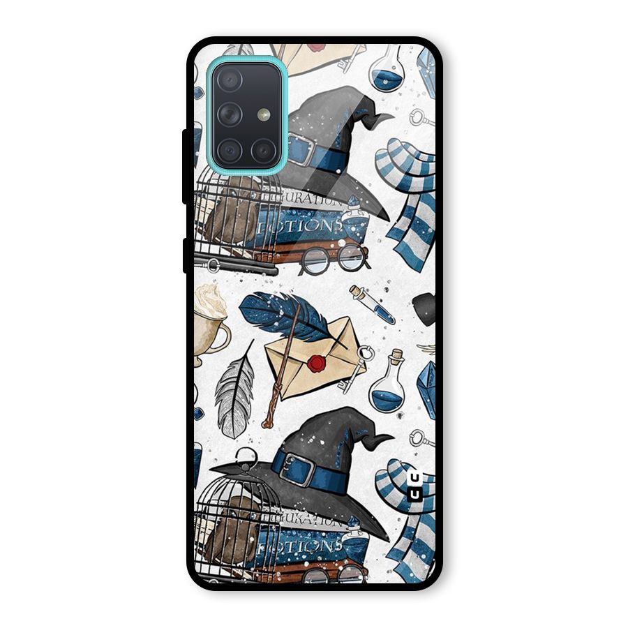 Blue Feather Hat Design Glass Back Case for Galaxy A71