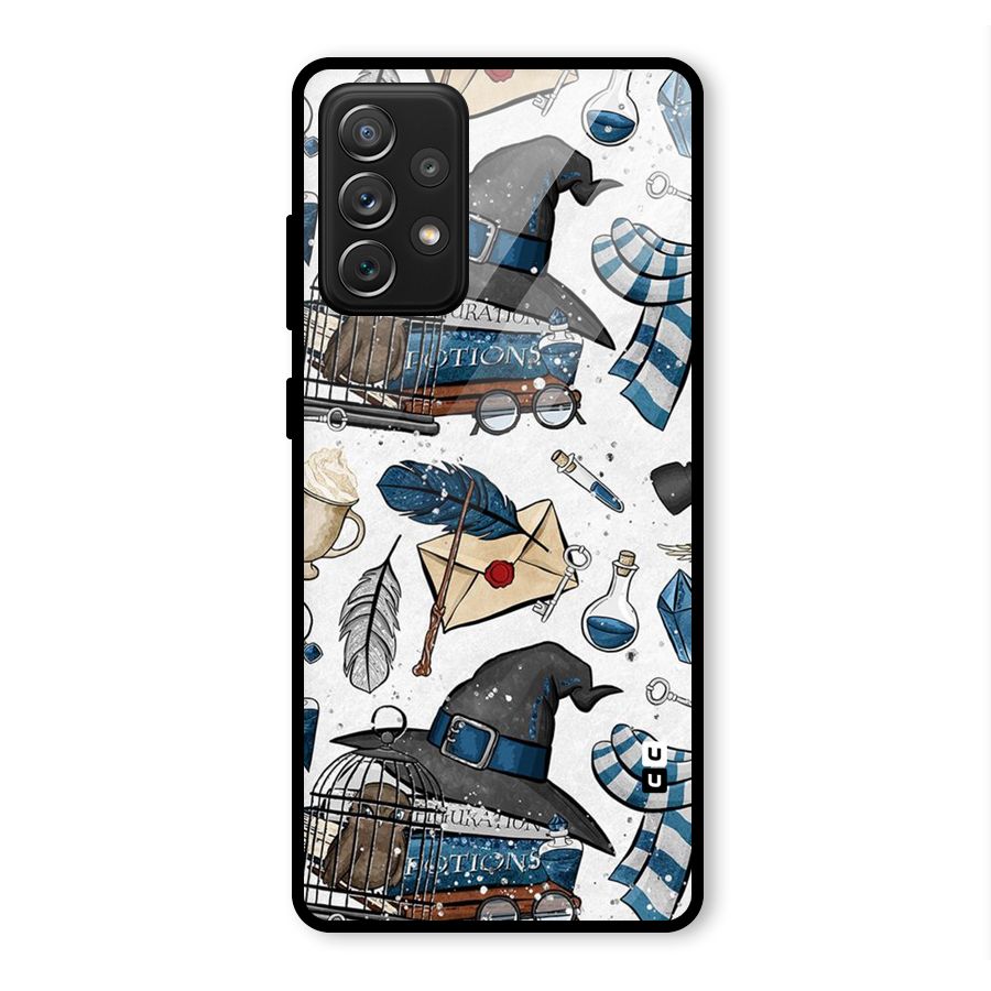 Blue Feather Hat Design Glass Back Case for Galaxy A72