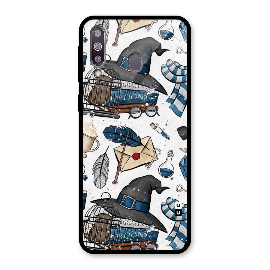 Blue Feather Hat Design Glass Back Case for Galaxy M30