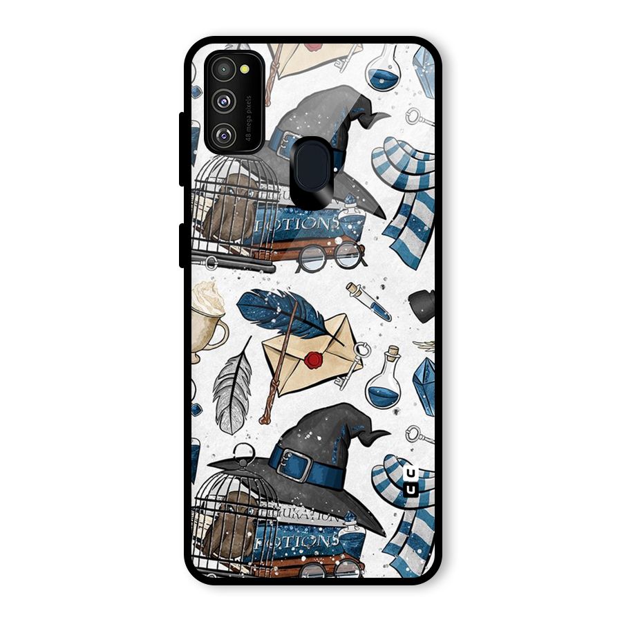 Blue Feather Hat Design Glass Back Case for Galaxy M30s