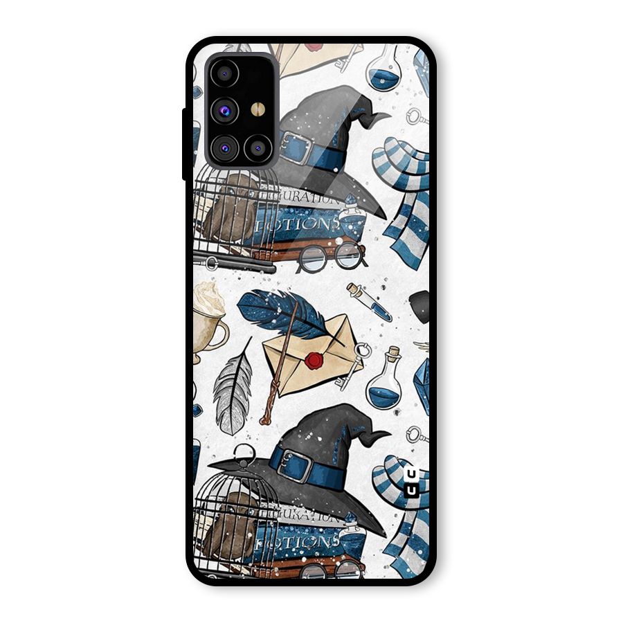 Blue Feather Hat Design Glass Back Case for Galaxy M31s