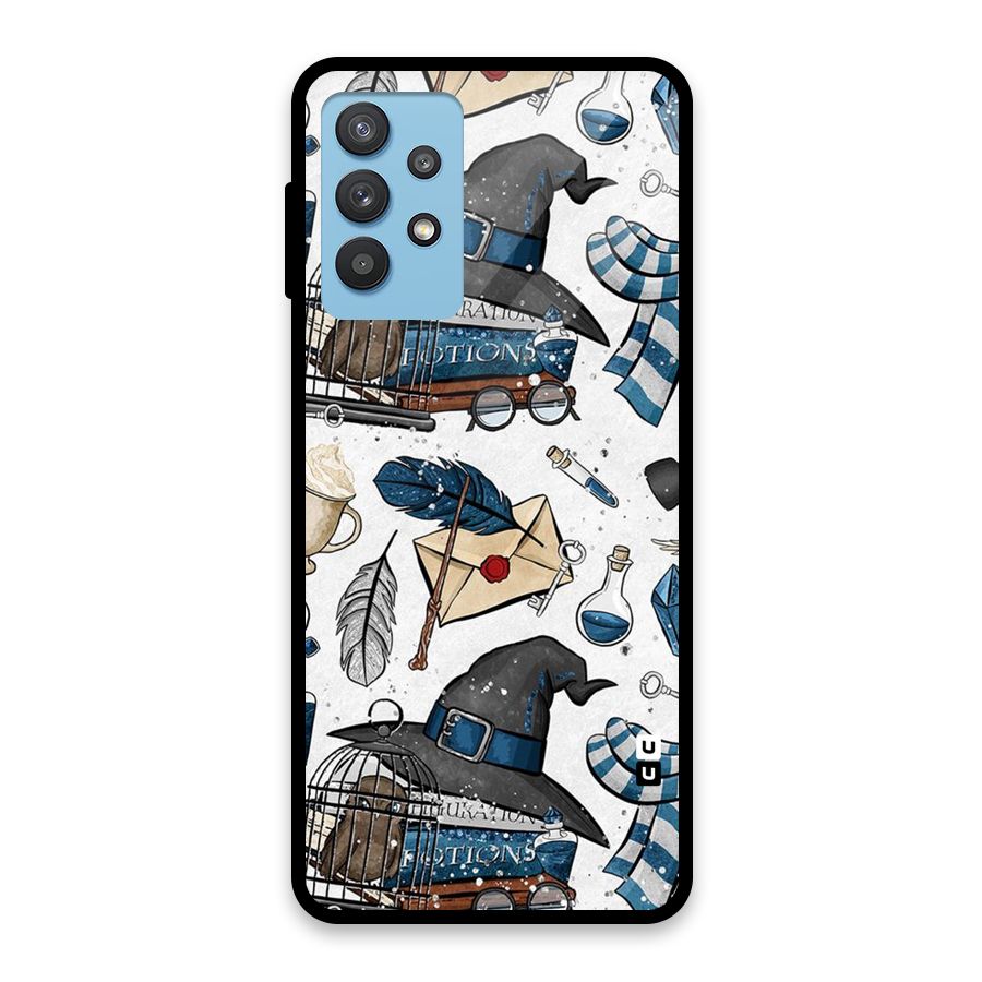 Blue Feather Hat Design Glass Back Case for Galaxy M32 5G