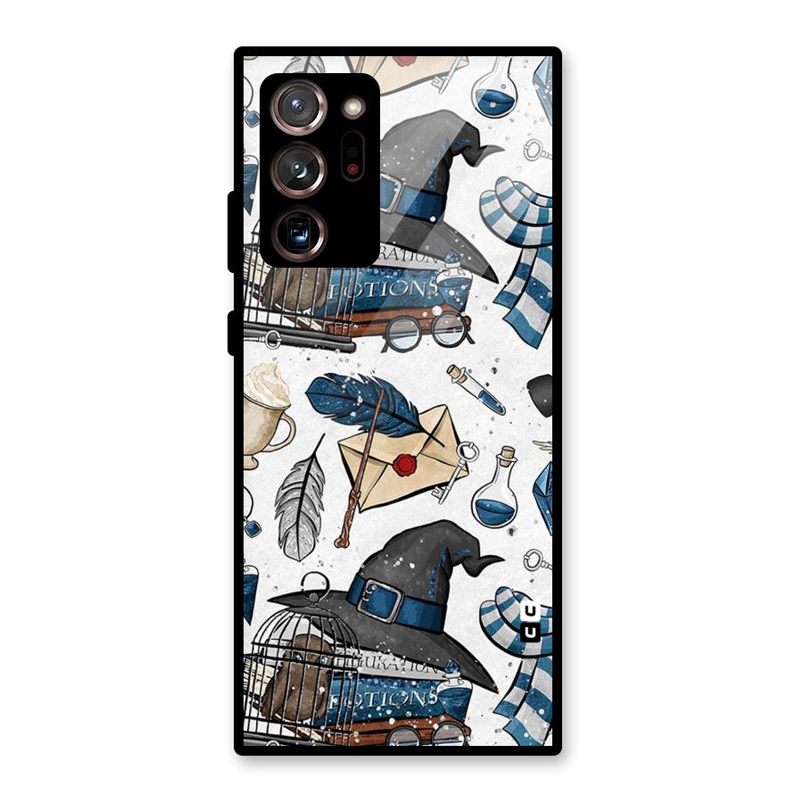 Blue Feather Hat Design Glass Back Case for Galaxy Note 20 Ultra
