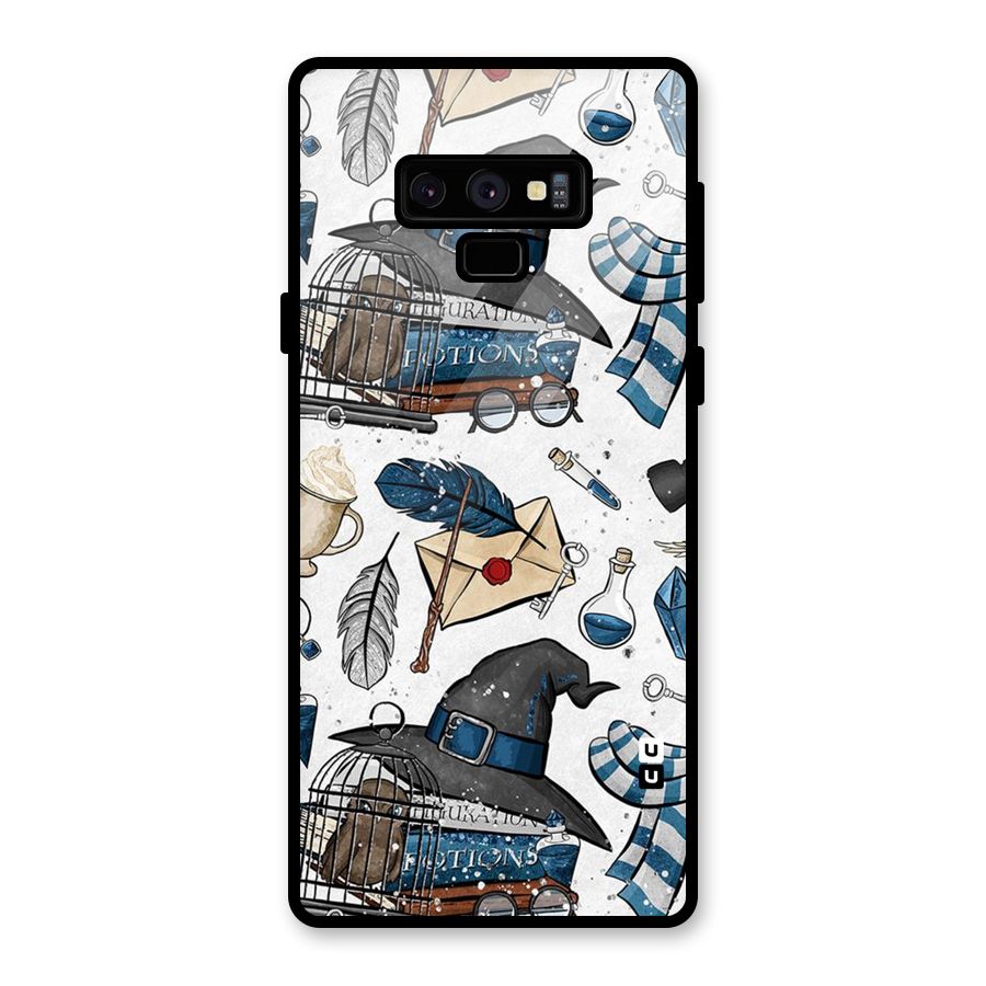 Blue Feather Hat Design Glass Back Case for Galaxy Note 9