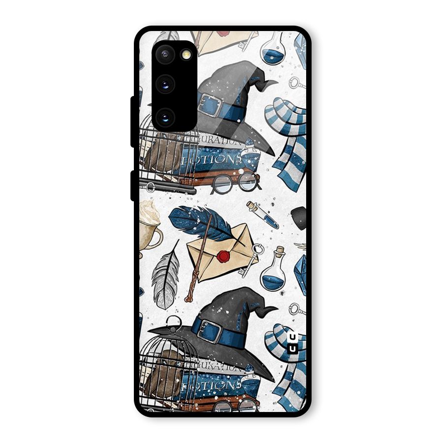 Blue Feather Hat Design Glass Back Case for Galaxy S20 FE 5G