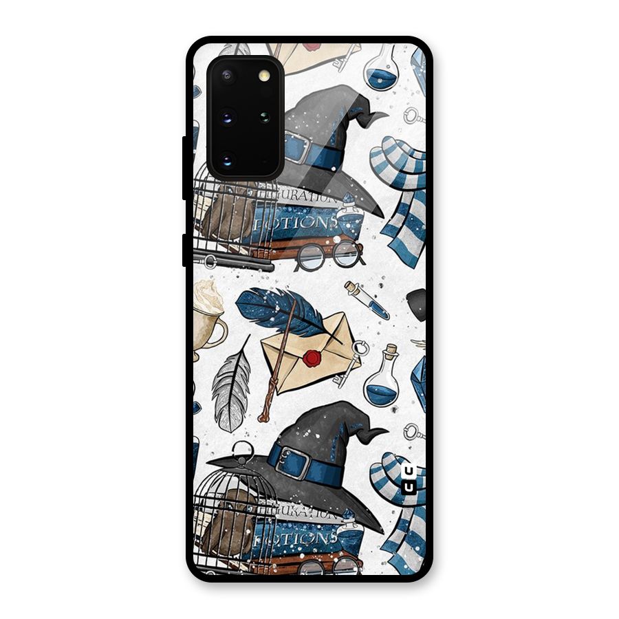 Blue Feather Hat Design Glass Back Case for Galaxy S20 Plus