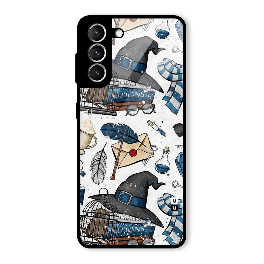 Blue Feather Hat Design Glass Back Case for Galaxy S21 5G