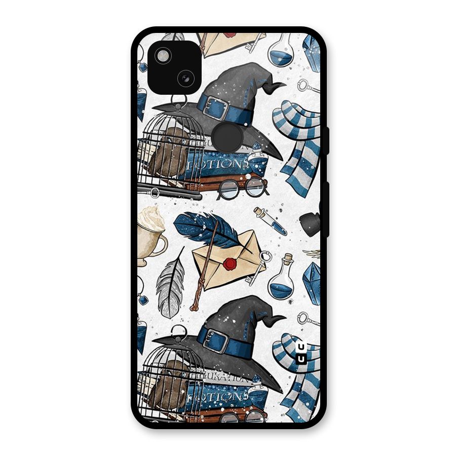 Blue Feather Hat Design Glass Back Case for Google Pixel 4a
