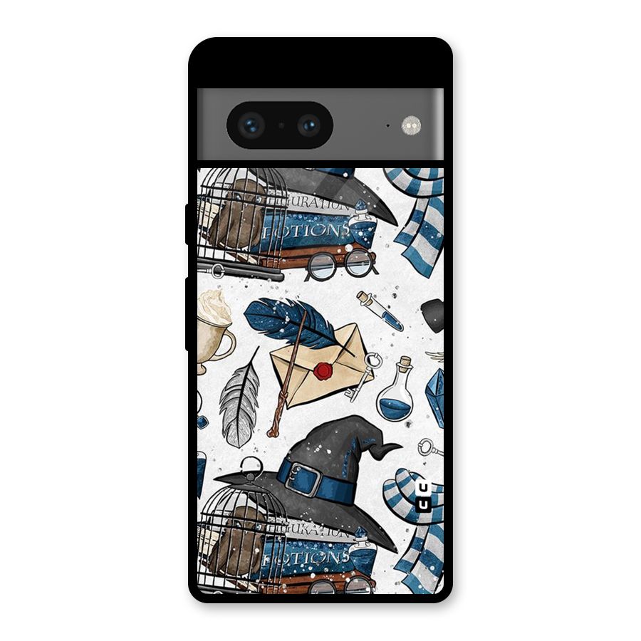 Blue Feather Hat Design Glass Back Case for Google Pixel 7