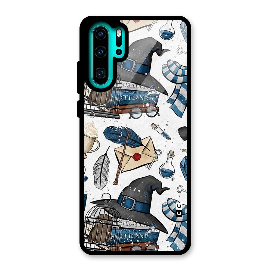 Blue Feather Hat Design Glass Back Case for Huawei P30 Pro