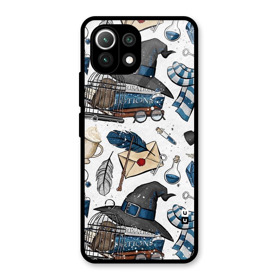 Blue Feather Hat Design Glass Back Case for Mi 11 Lite