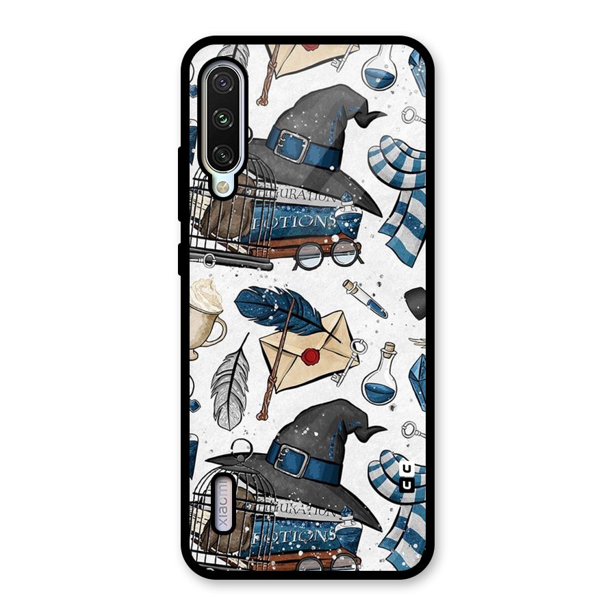 Blue Feather Hat Design Glass Back Case for Mi A3