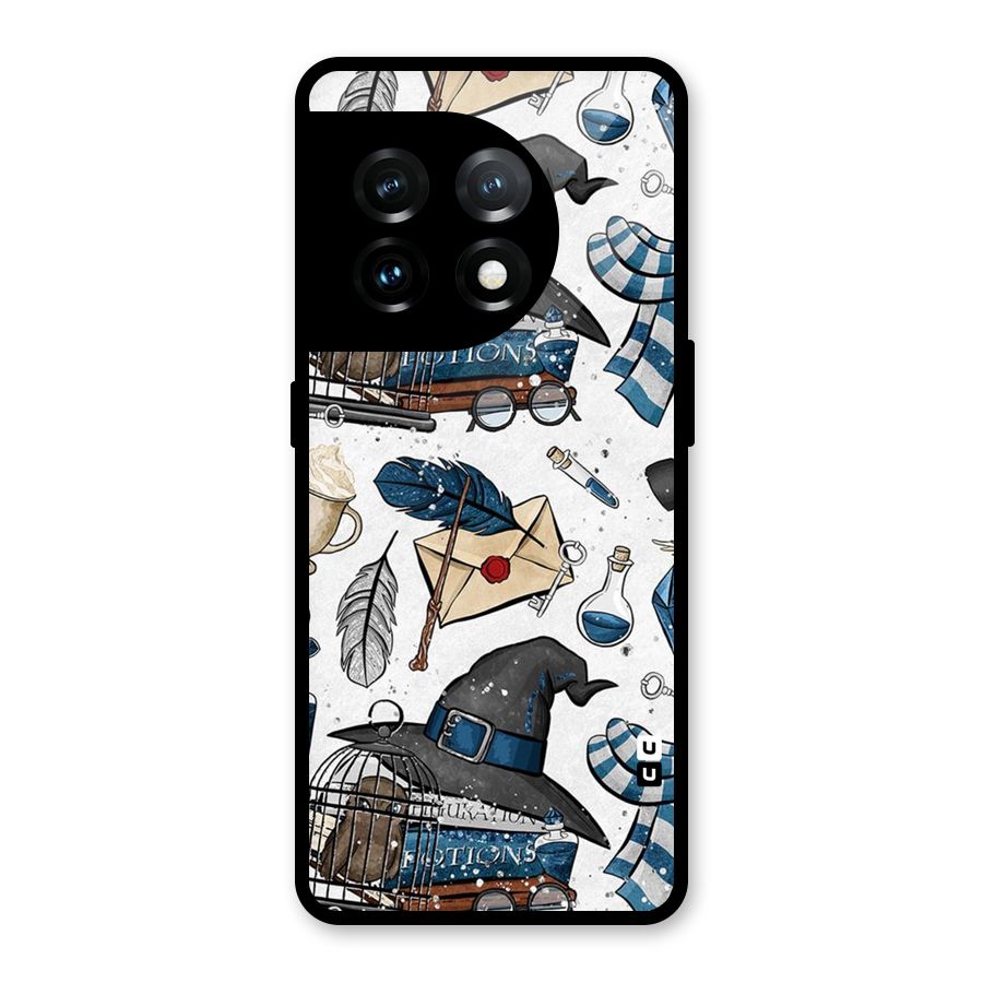 Blue Feather Hat Design Glass Back Case for OnePlus 11