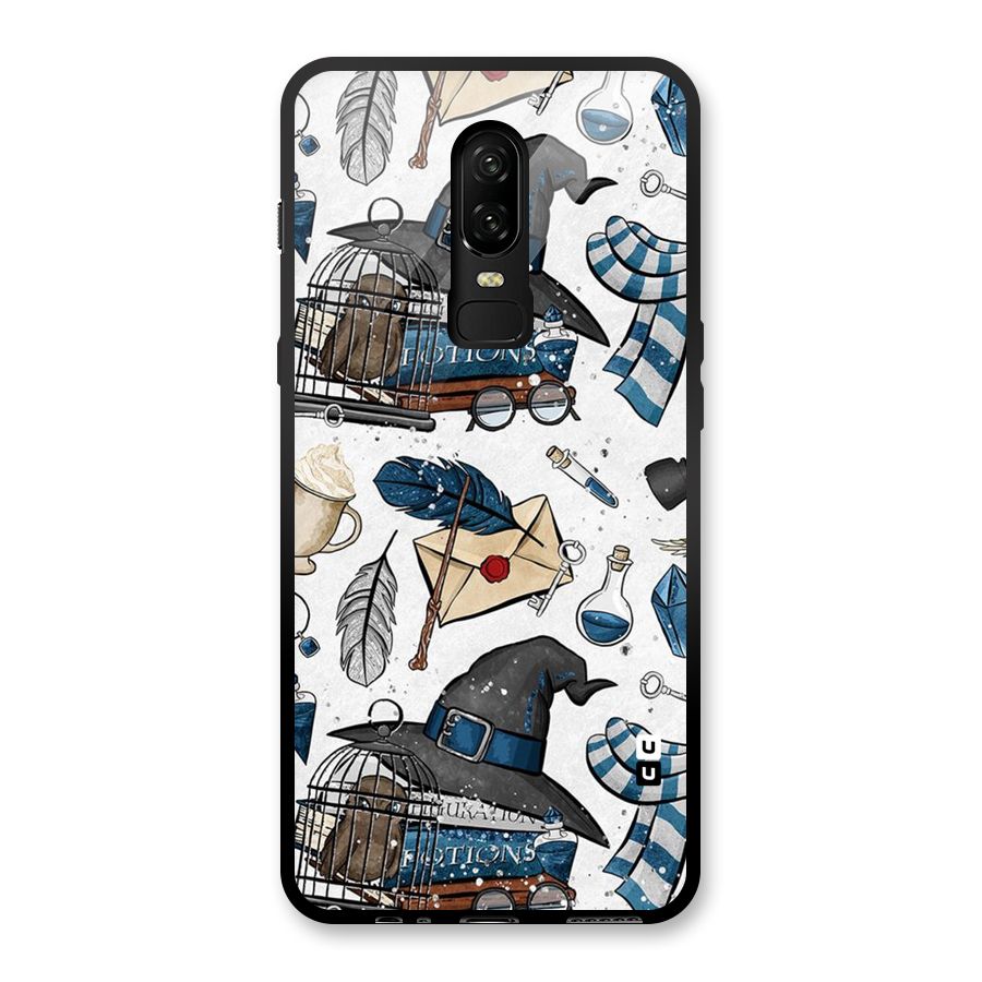 Blue Feather Hat Design Glass Back Case for OnePlus 6