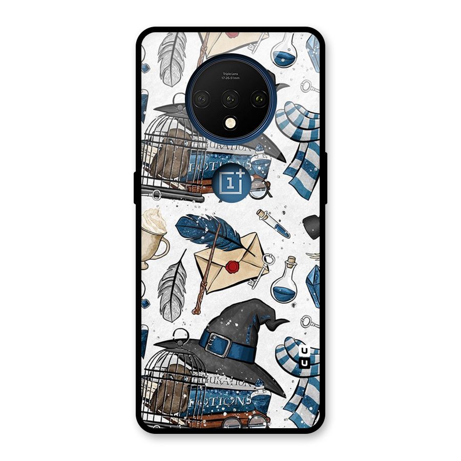 Blue Feather Hat Design Glass Back Case for OnePlus 7T