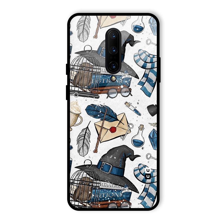 Blue Feather Hat Design Glass Back Case for OnePlus 7 Pro