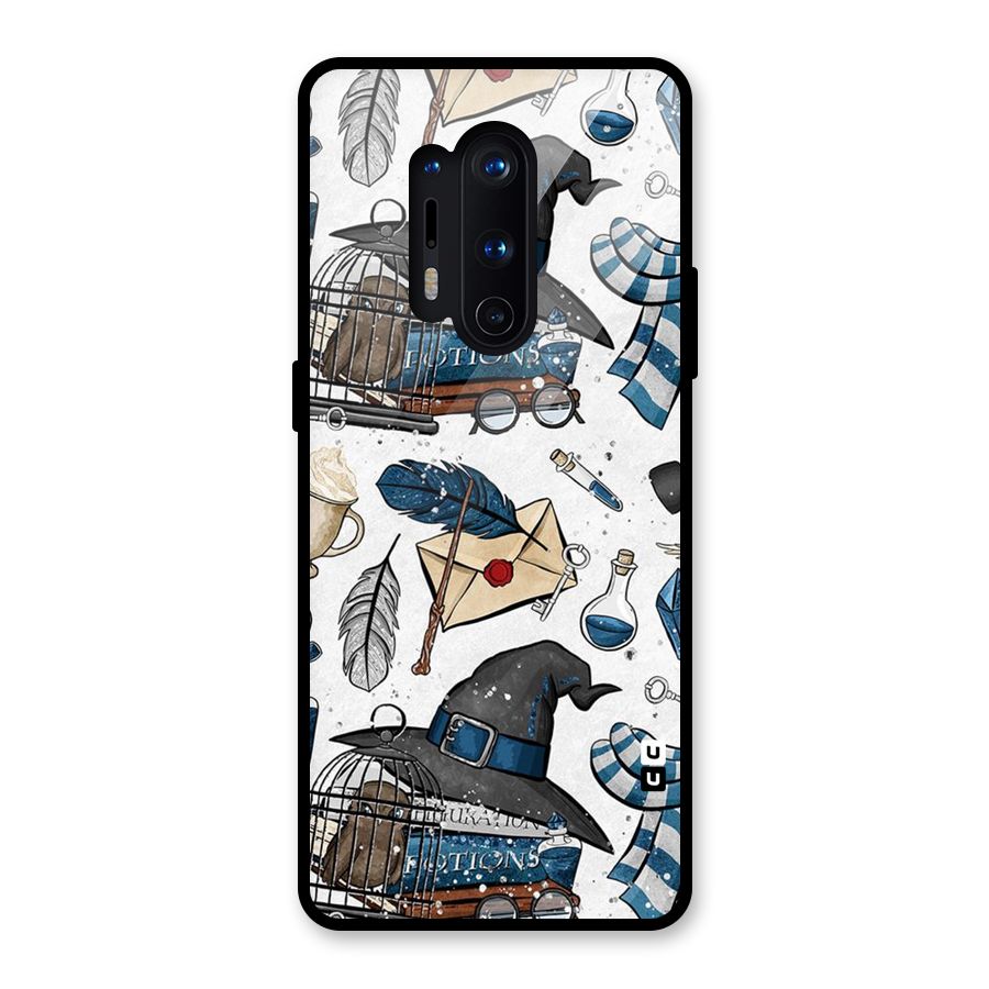 Blue Feather Hat Design Glass Back Case for OnePlus 8 Pro