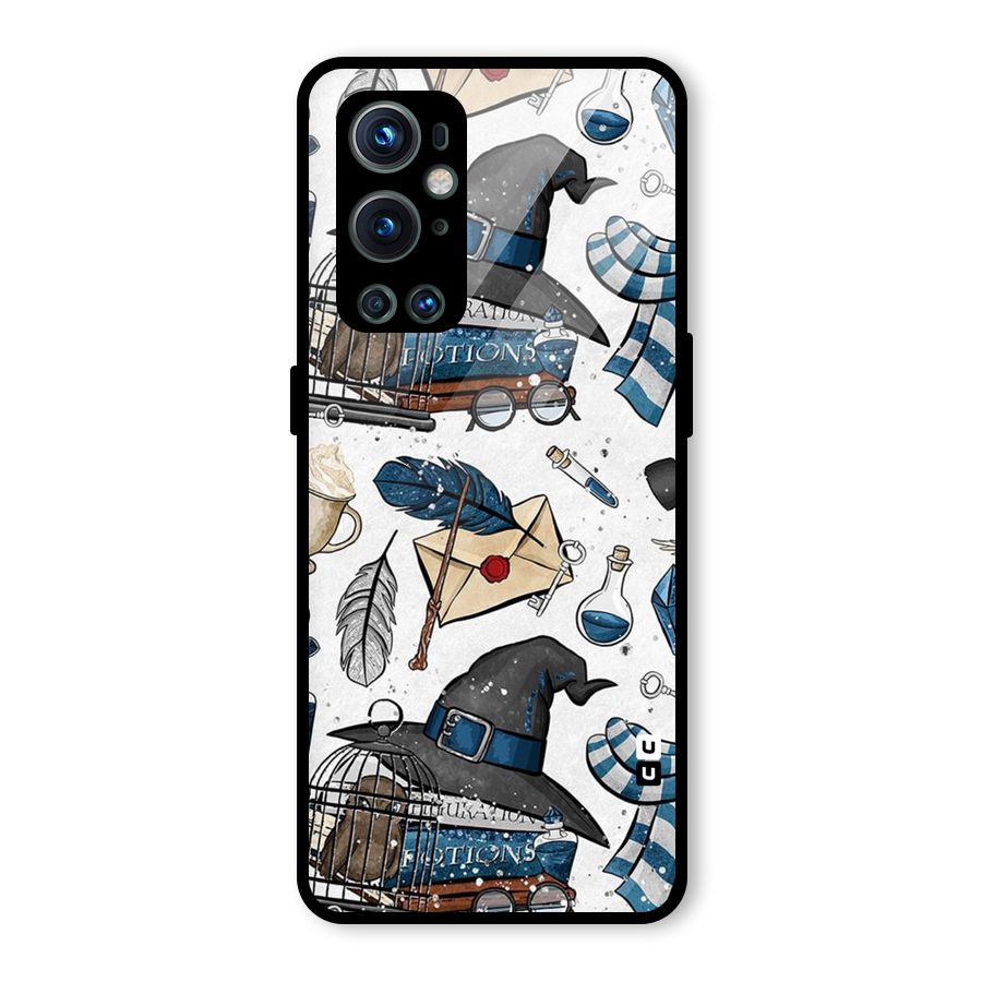 Blue Feather Hat Design Glass Back Case for OnePlus 9 Pro