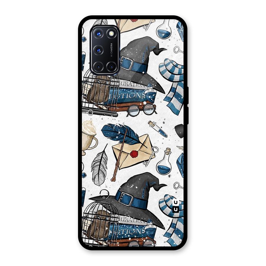 Blue Feather Hat Design Glass Back Case for Oppo A52