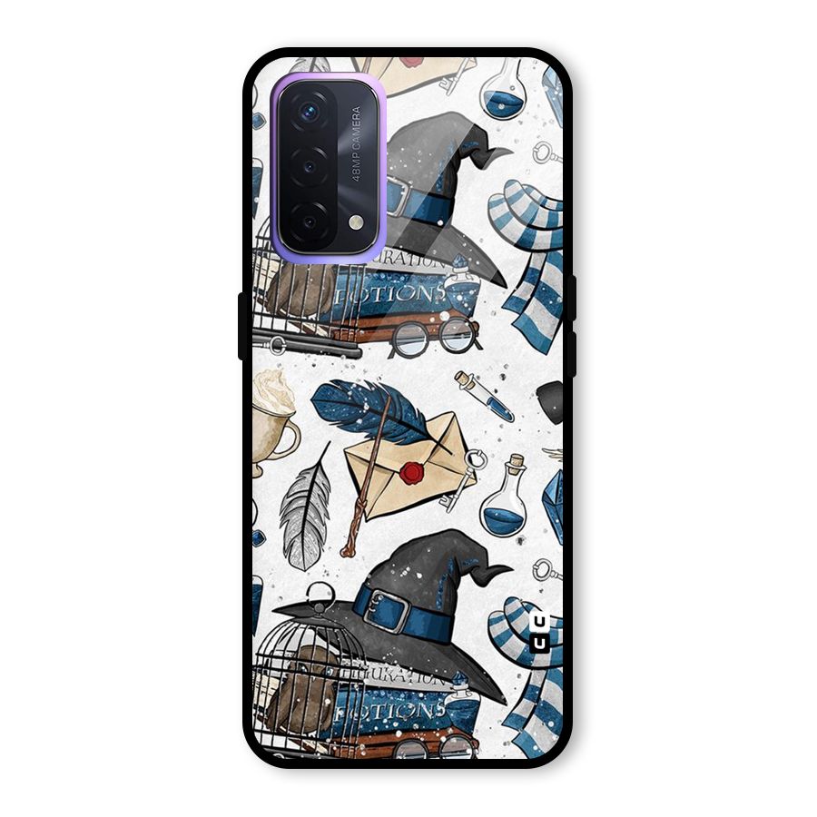 Blue Feather Hat Design Glass Back Case for Oppo A74 5G