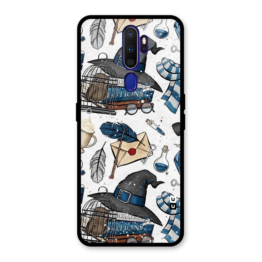 Blue Feather Hat Design Glass Back Case for Oppo A9 (2020)