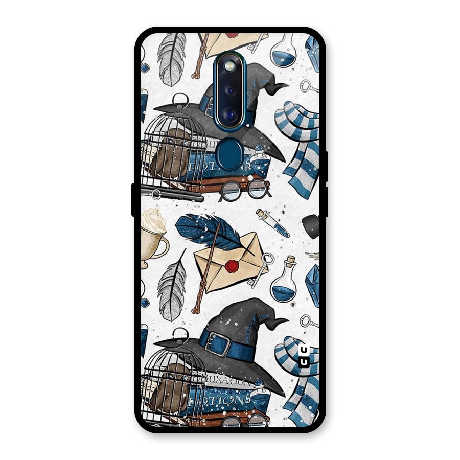 Blue Feather Hat Design Glass Back Case for Oppo F11 Pro