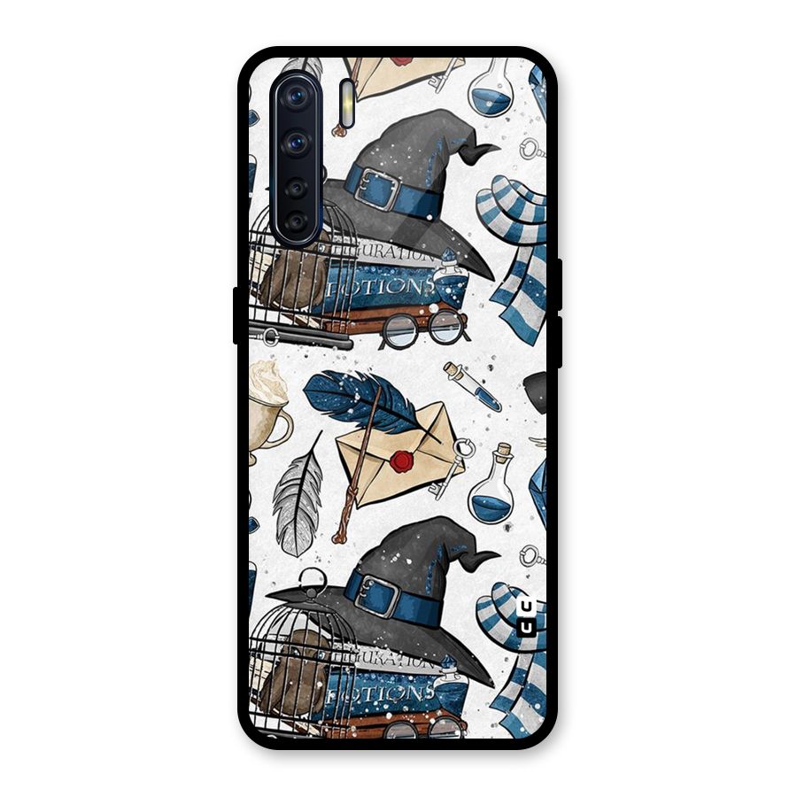 Blue Feather Hat Design Glass Back Case for Oppo F15