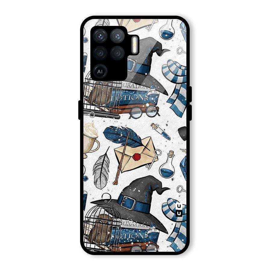 Blue Feather Hat Design Glass Back Case for Oppo F19 Pro